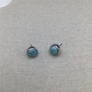 Vintage Sterling Silver Larimar Stone Stud Earrings